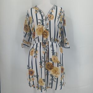 Justify Vertical Striped Floral Print Sleeveless Midi Dress Size L